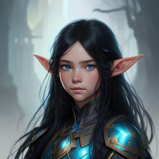 Detailed Portrait of a Pretty Elf Girl with Blue Eyes