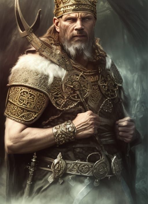 Aetherpunk Viking King in Post-Apocalyptic Monastery