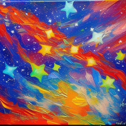 Starfish in Space: An Expressionist Oil Painting