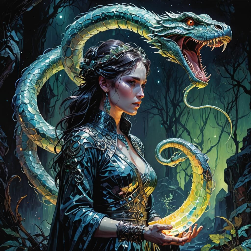 Iridescent Crystal Viper in Watercolor Moonlight