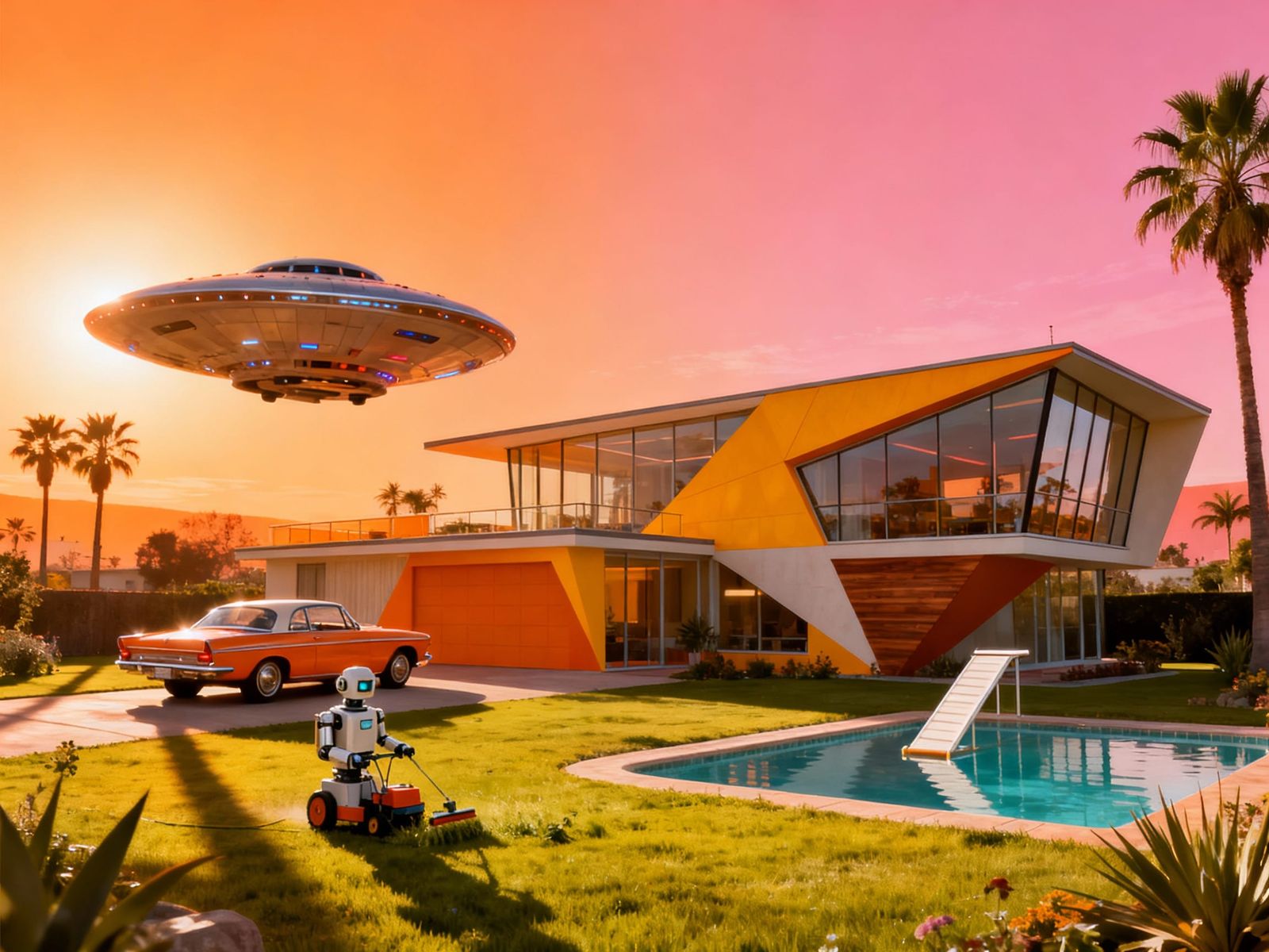 Retro Futuristic 50s House in Orange Tones