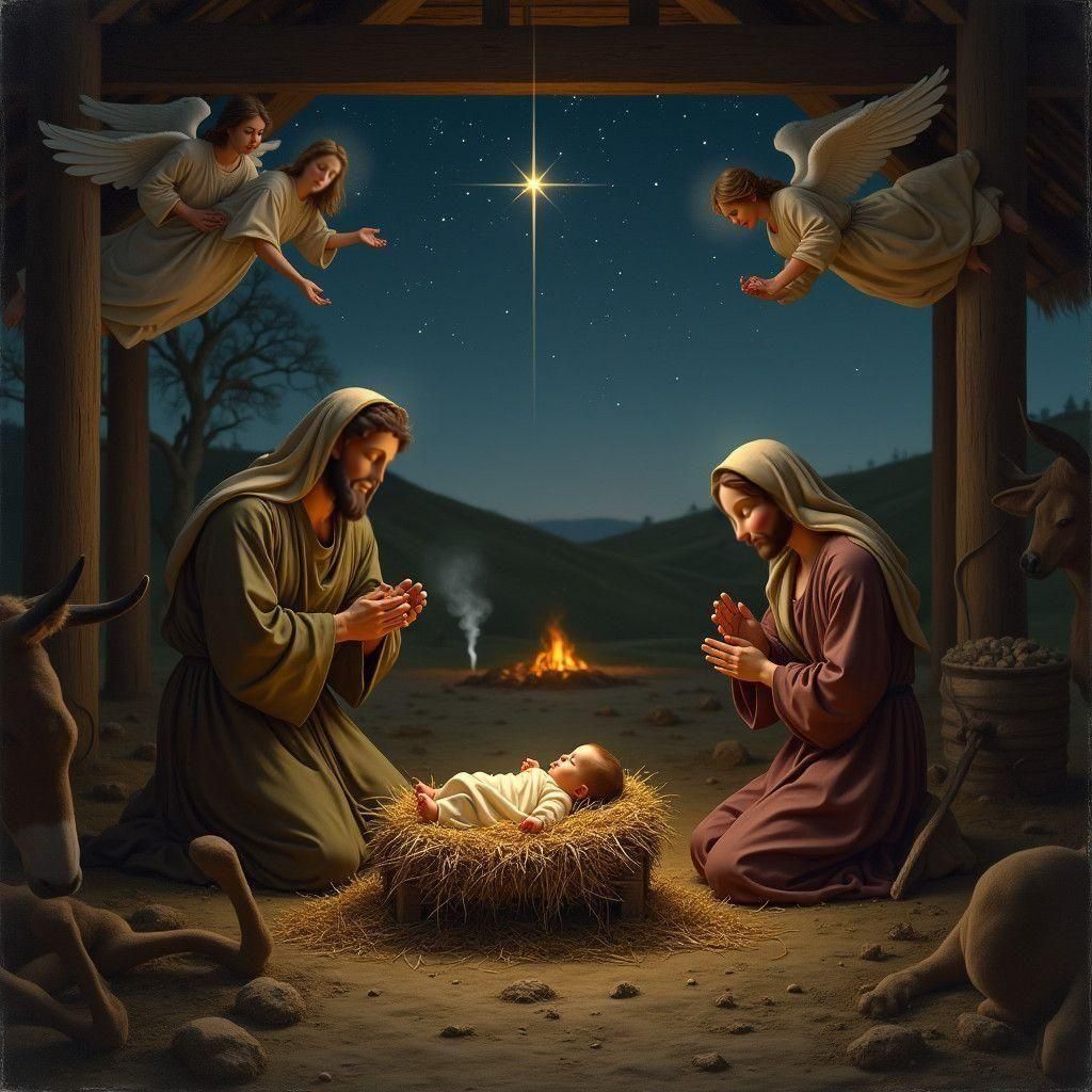Nativity Scene: Baby Jesus Under the Star of Bethlehem
