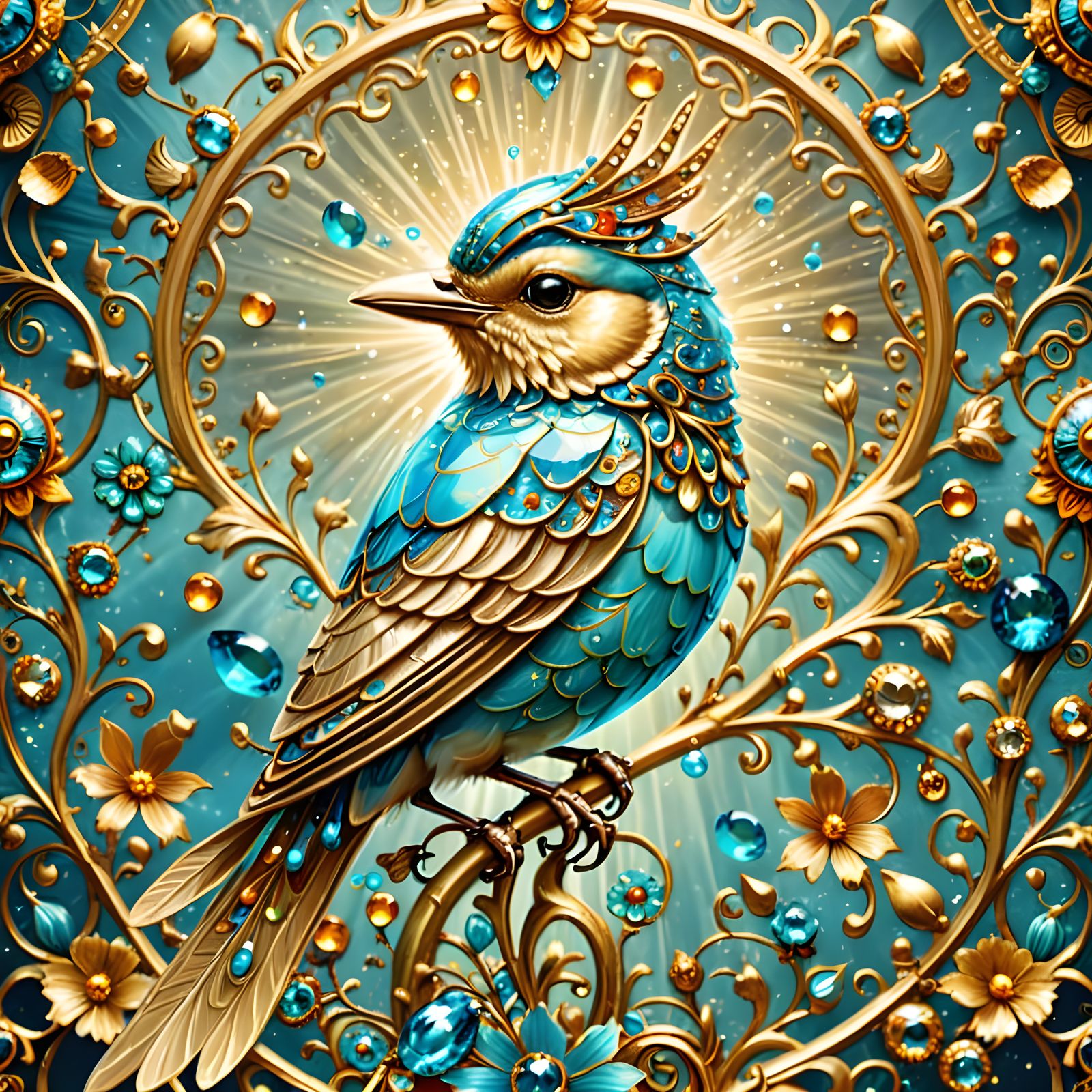 Sparkling beautiful turquoise blue bird