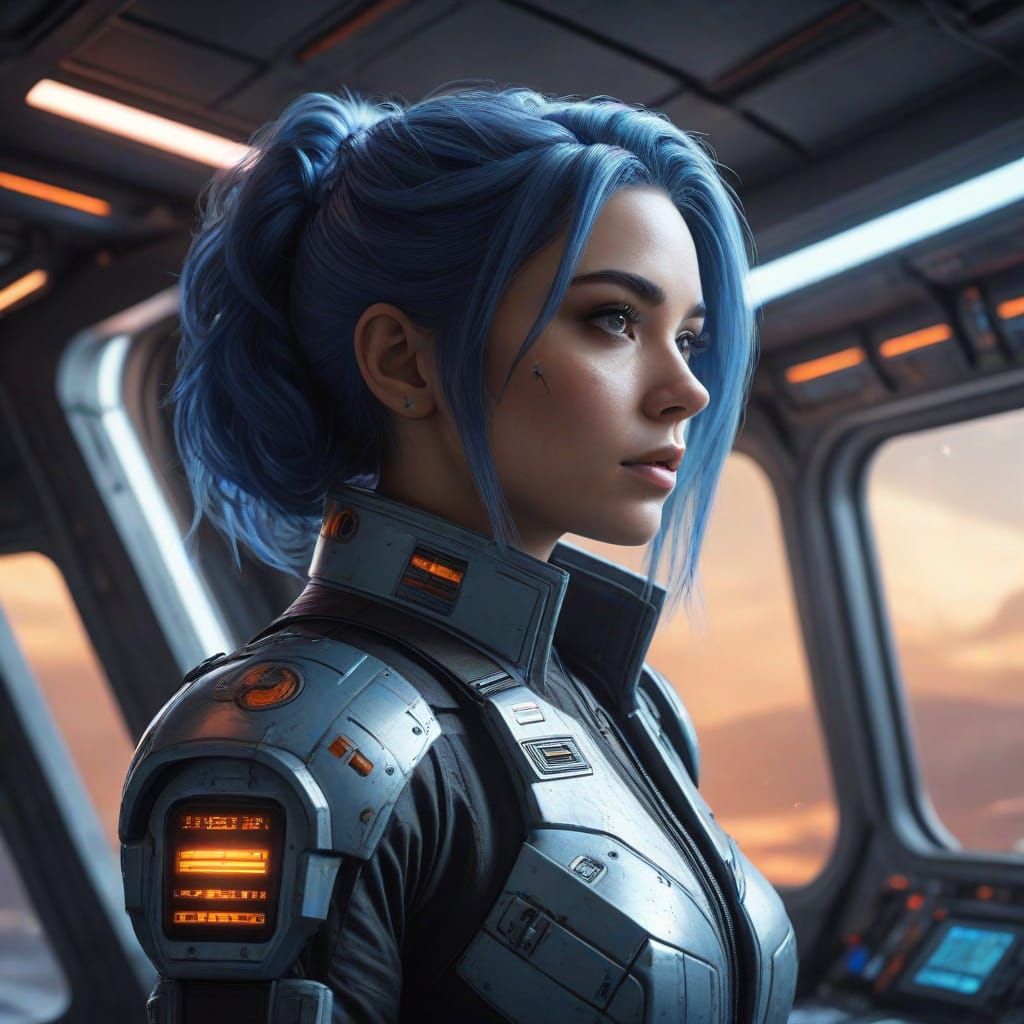 Female General on Starship Bridge in Sci-Fi Art