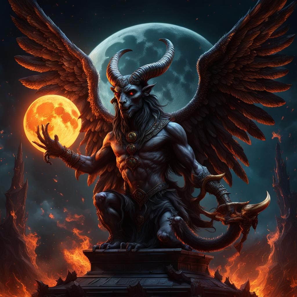 Detailed Matte Painting of Baphomet with Flames