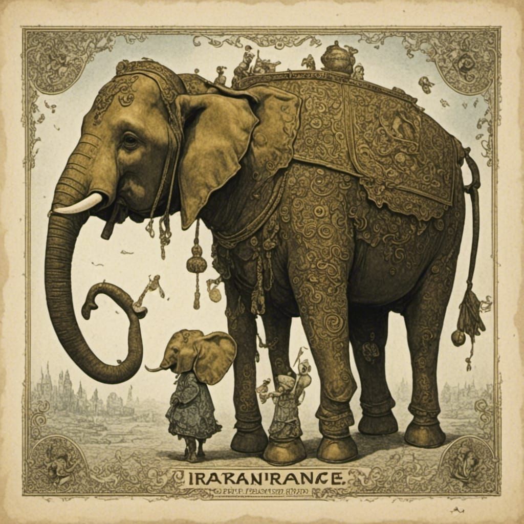 Elephant Sipping Tea Amidst Banknotes