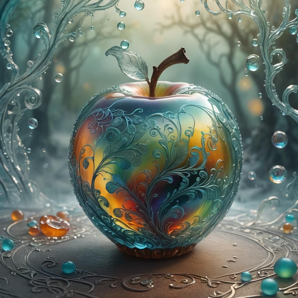 Rainbow Glass Apple in Art Nouveau Style