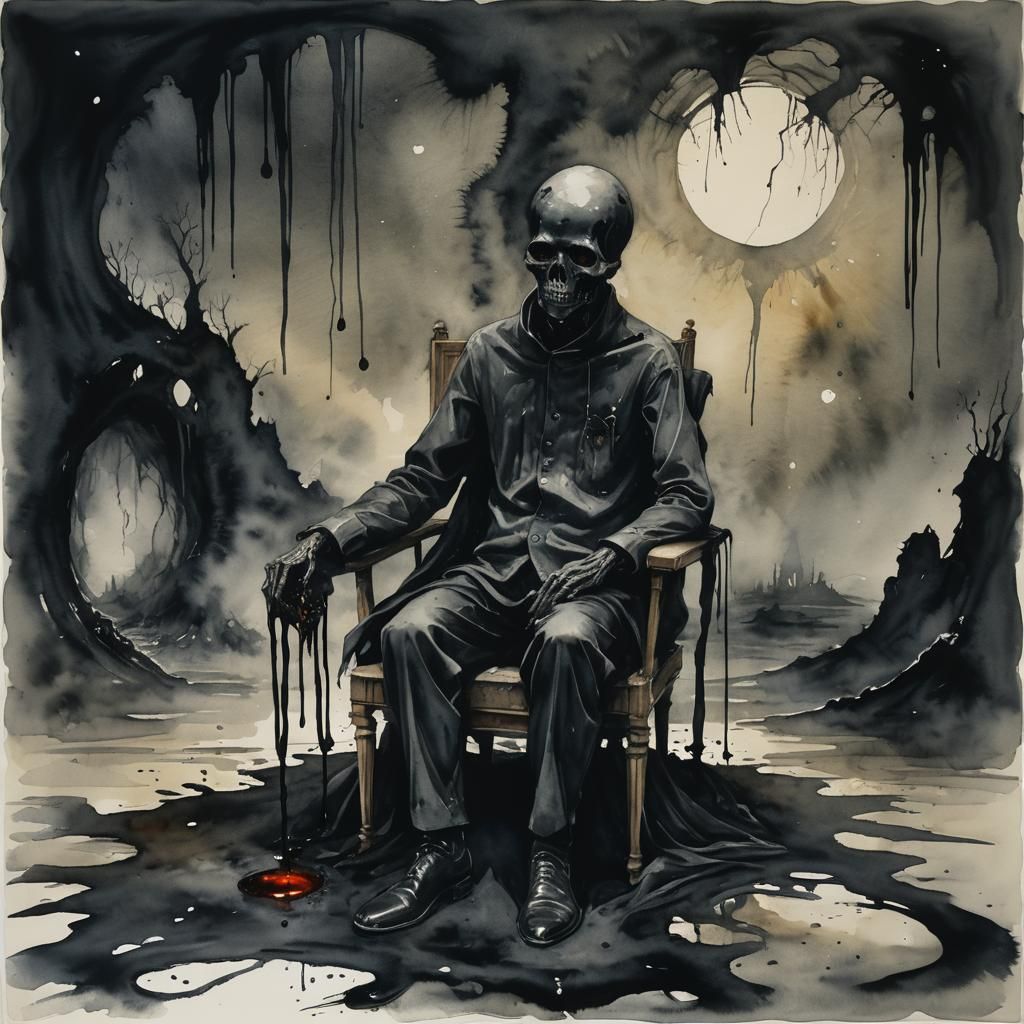 Tragic Demise: Surreal Dark Fantasy Watercolor Painting