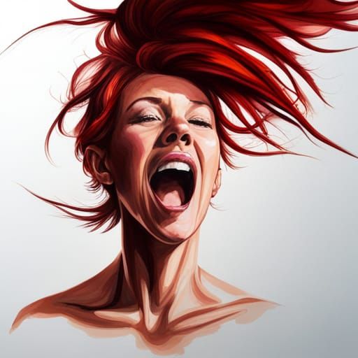 Screaming Woman Portrait in Hyperrealistic Splash Art Style