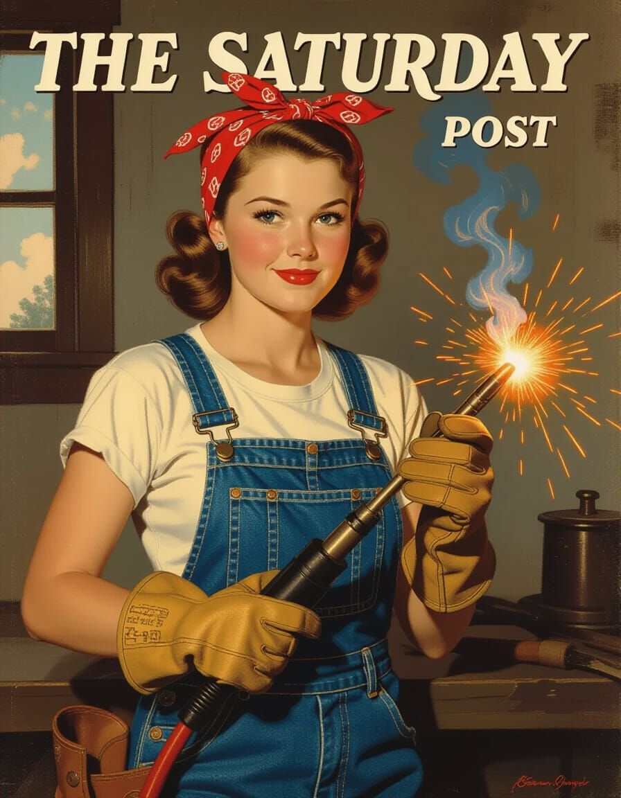 Cat Welder Posed in 1940s Americana Style