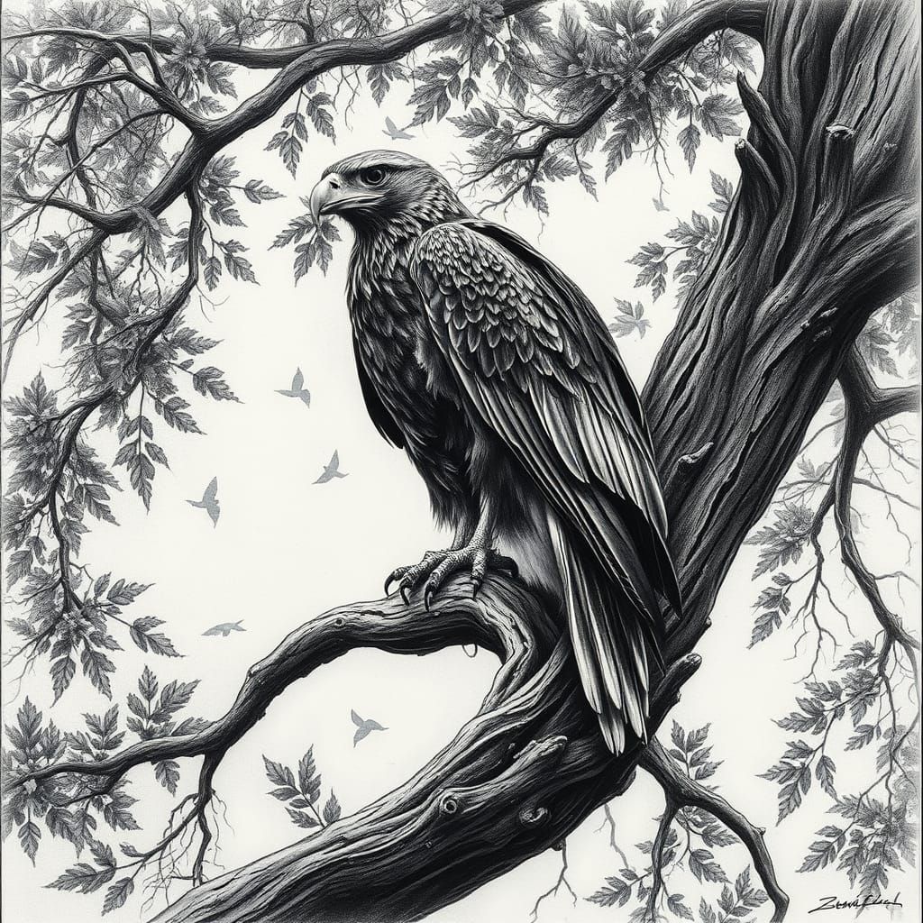 Majestic Hawk in Charcoal Drawing Style