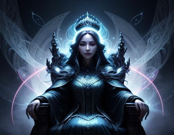 Ethereal Queen on Throne in Dreamlike Portrait