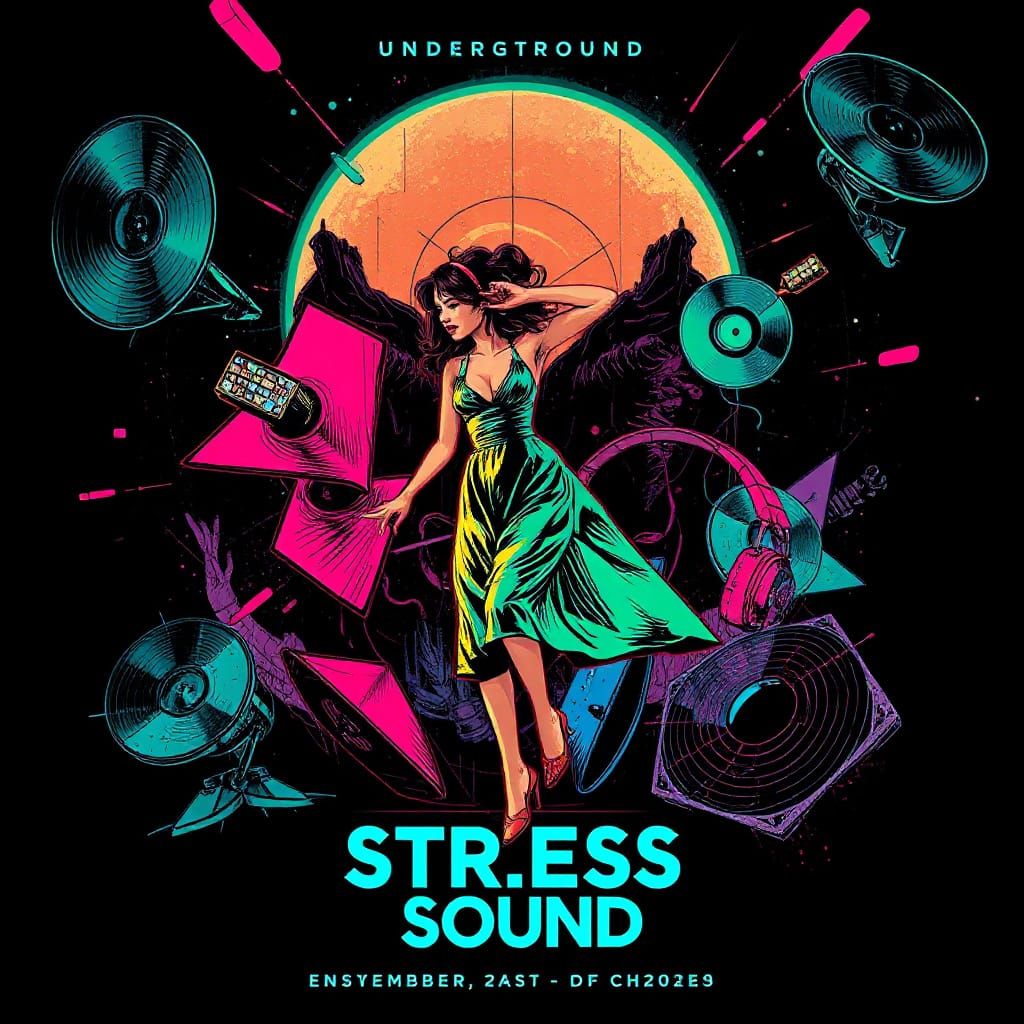 Stress Sound Event Flyer in Minimalist Glitch Style