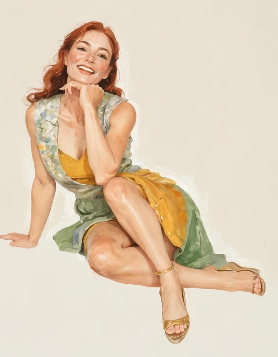 Red-Haired Woman with Freckles in Expressive Oil Painting