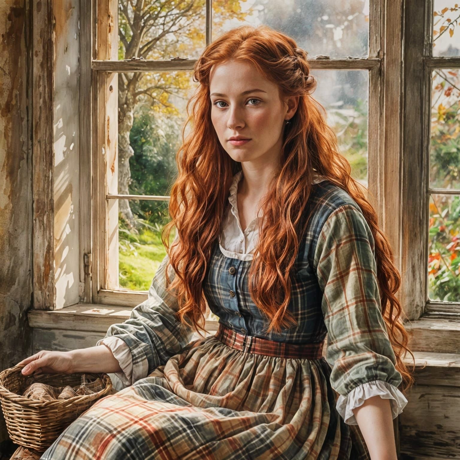 Scottish Lady in Plaid Dress Portrait