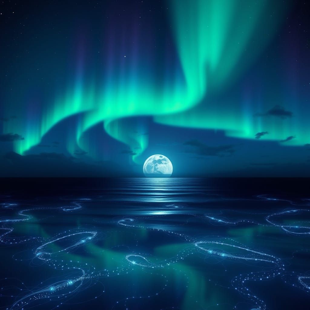 Northern Lights Ocean in Vibrant, Hyper-Detailed Style