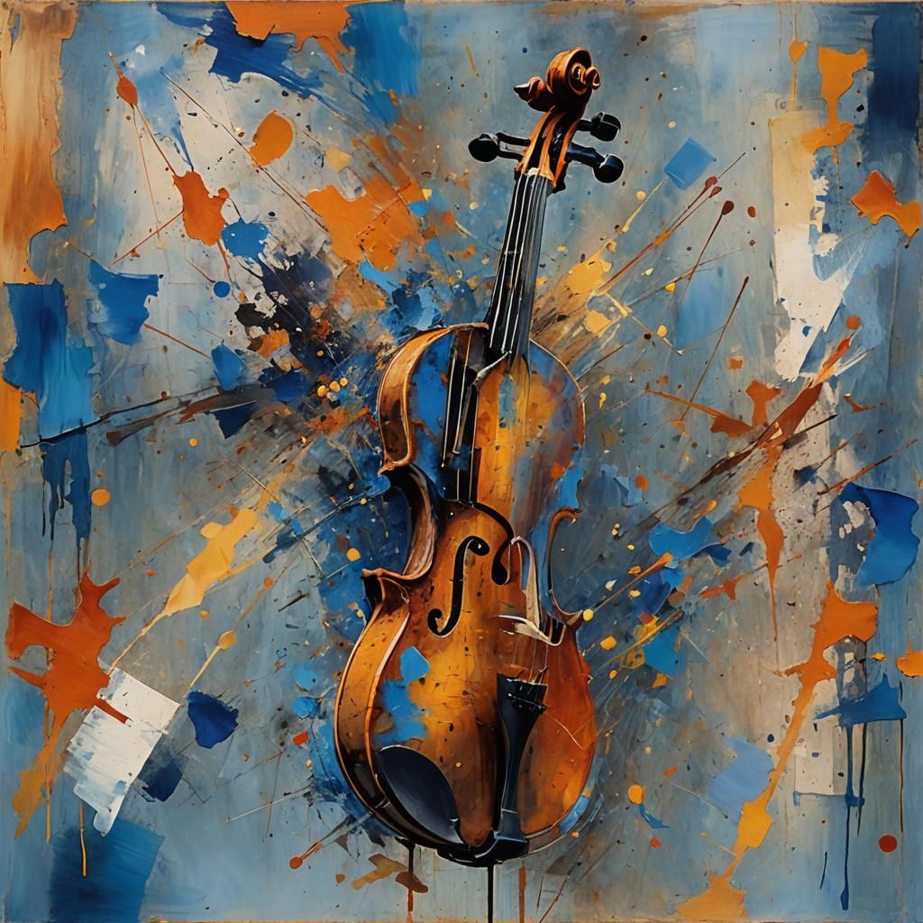 Deconstructed Violin over Palette of Colors