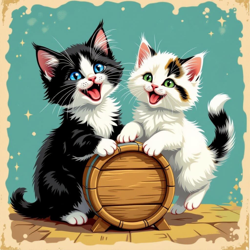 Vintage Kittens Laughing and Dancing Illustration