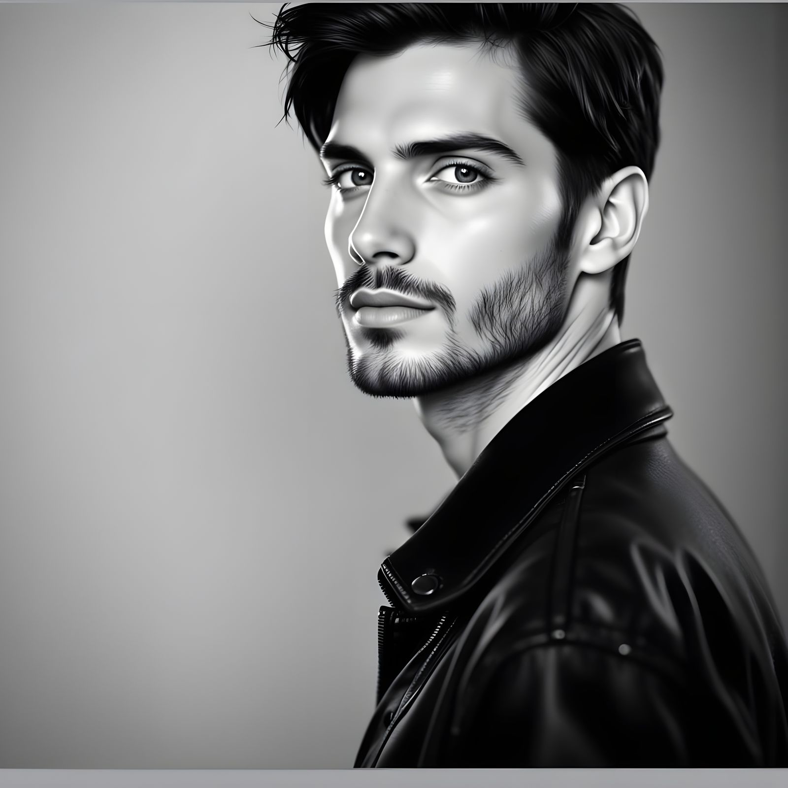Striking Photorealistic Portrait of Handsome Man in Monochro...