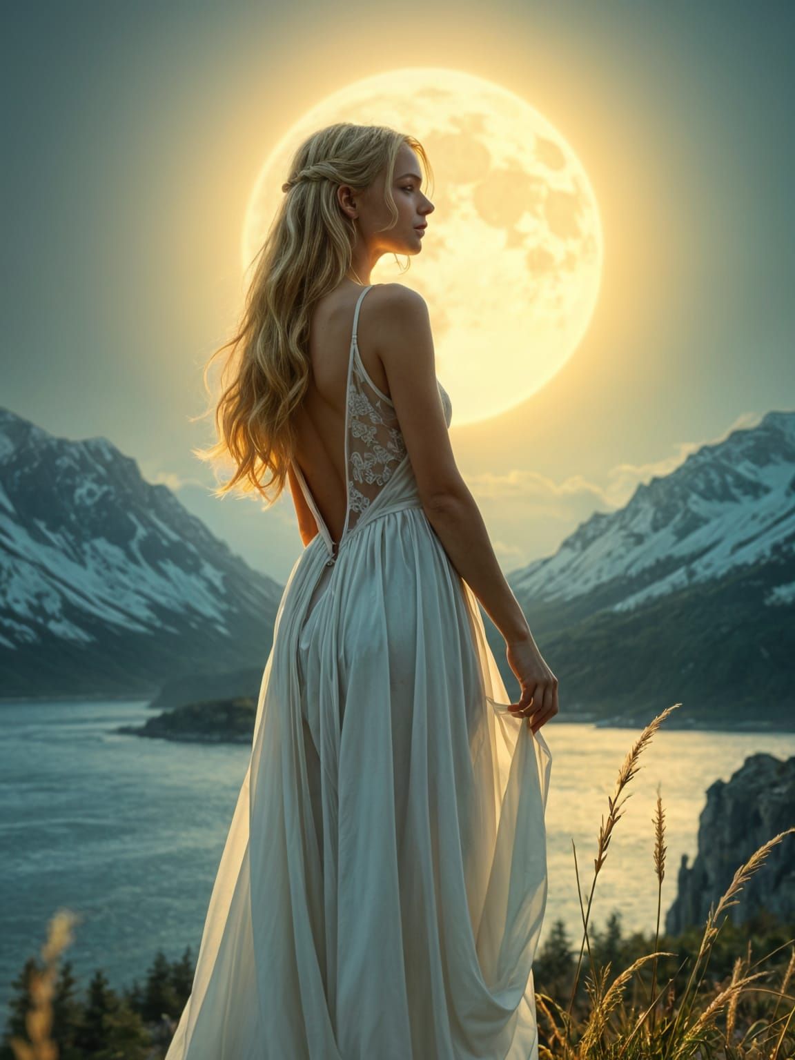 Moonlit Blonde Portrait in Photo-Realistic Style