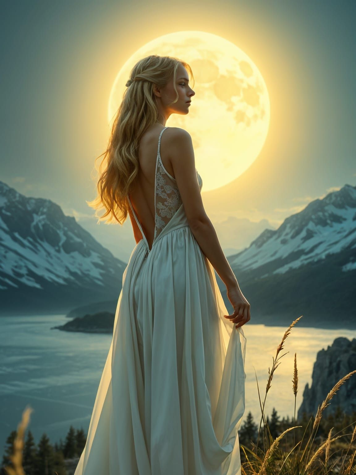 Moonlit Blonde Portrait: Dramatic Backlighting