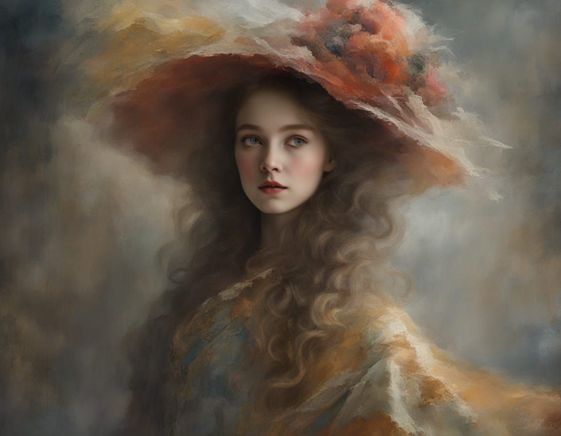 Lillian Gish Portrait in Hyperrealist Impasto Style