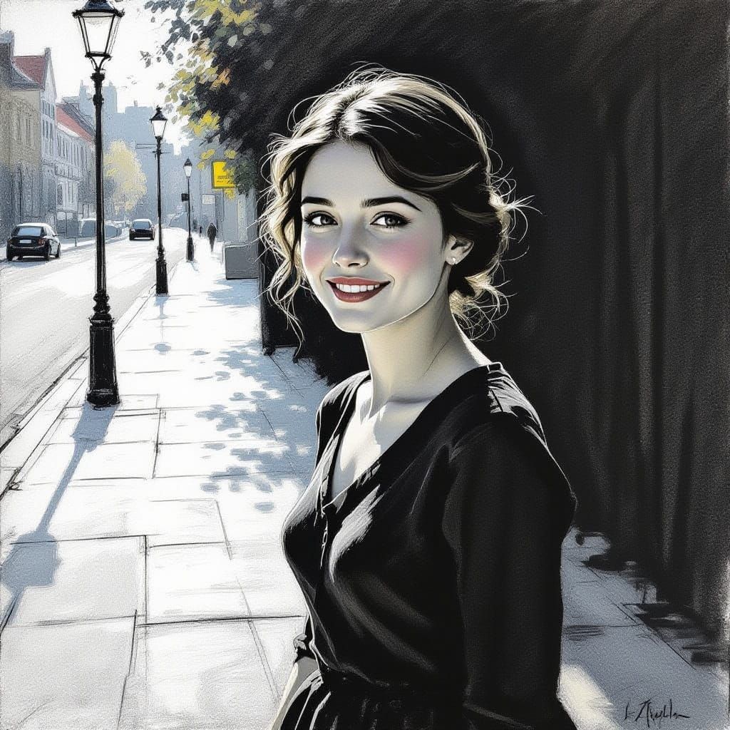 Young Woman in Soft Light, Charcoal Sketch