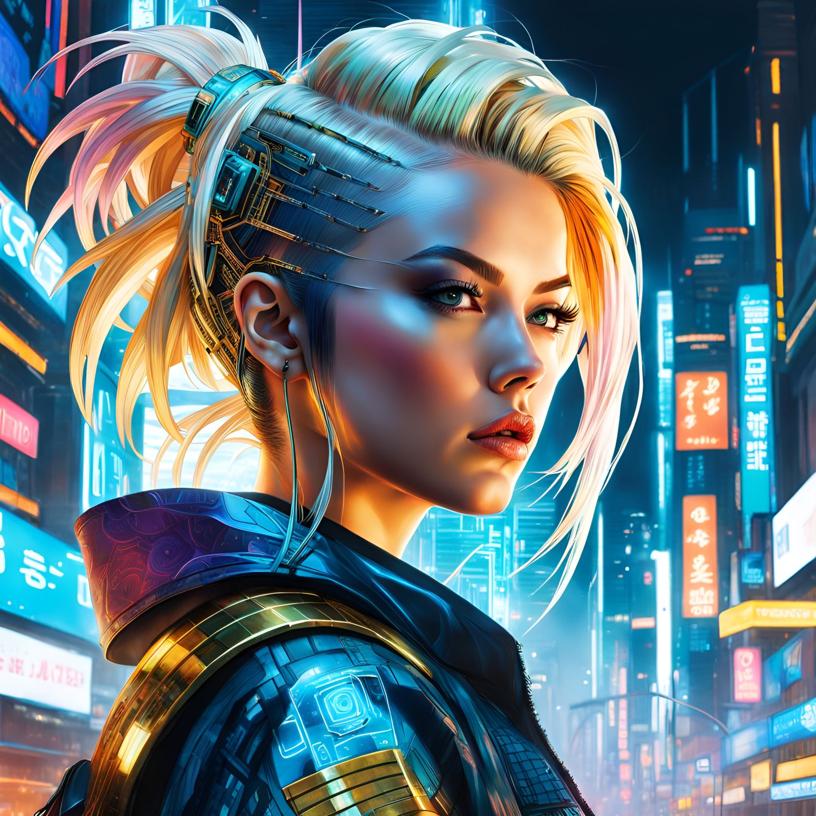 Cyberpunk Super Saiyan Double Exposure in Night City