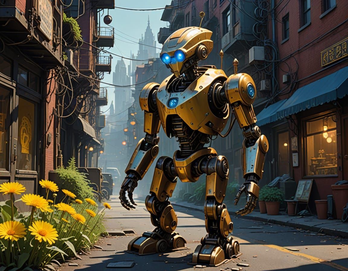 Steampunk Metropolis Finds Hope in Resilient Dandelion