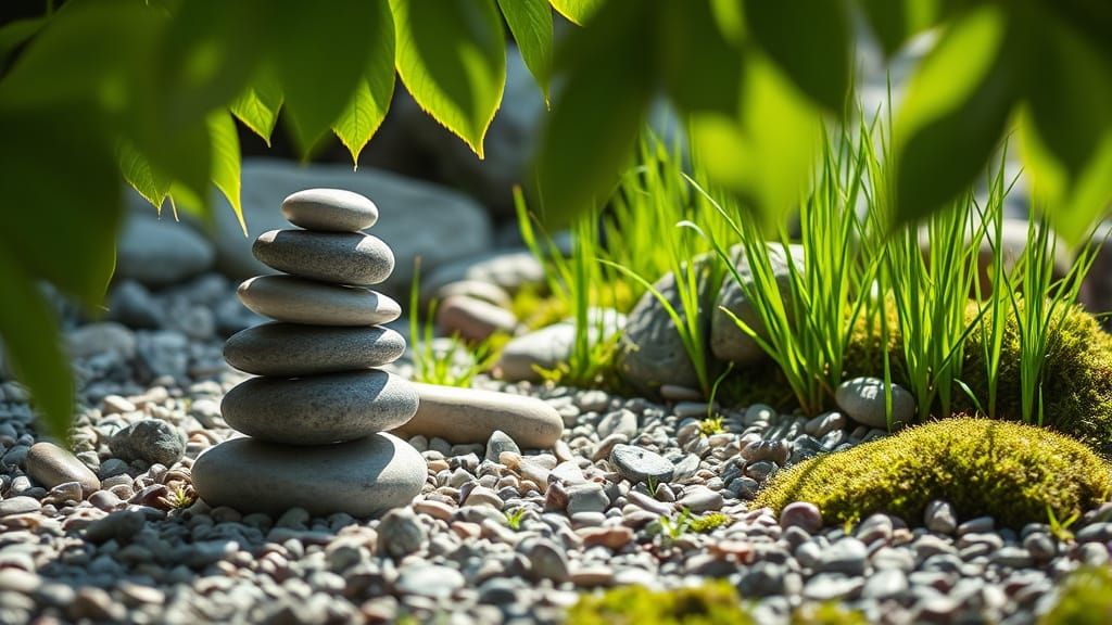 Zen Garden: Serene Pebbles and Green Maple