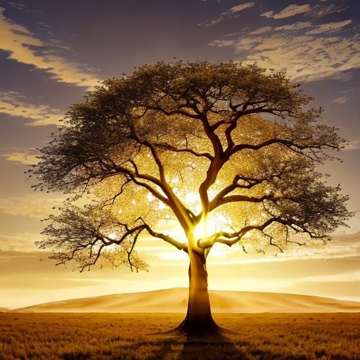 Desolate Lone Tree in Golden Hour Savanna
