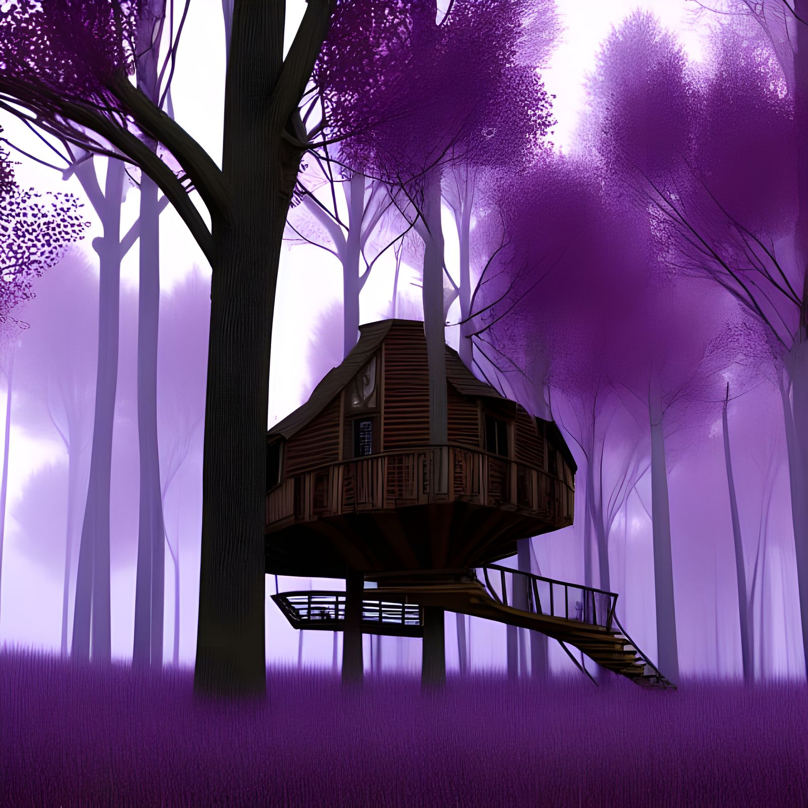 Photorealistic Dark Treehouse in Purple Forest, 8K