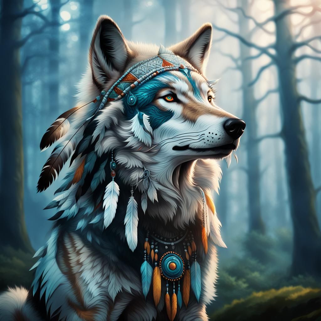 Anthro Wolf in Ethereal Forest: 3D Rendered Fantasy Art