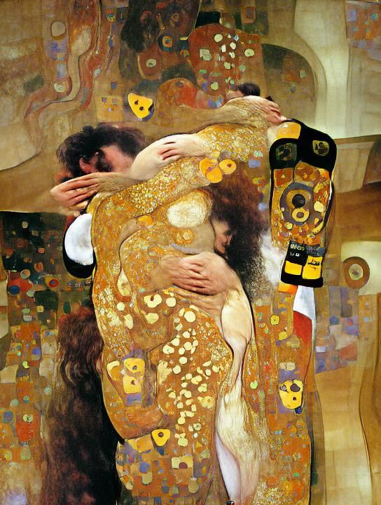 Passionate Embrace in Klimt Style