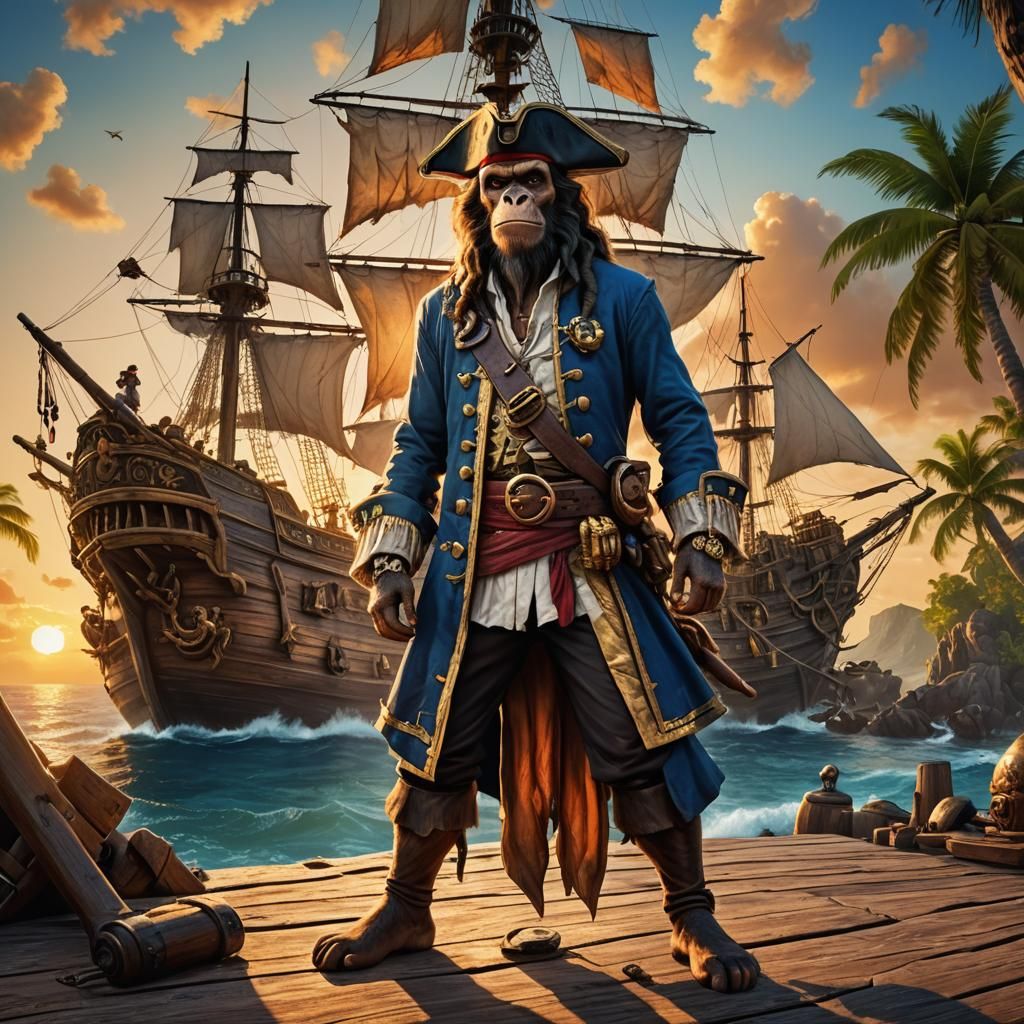 Monkey Island Pirate at Sunset, Artstation Style
