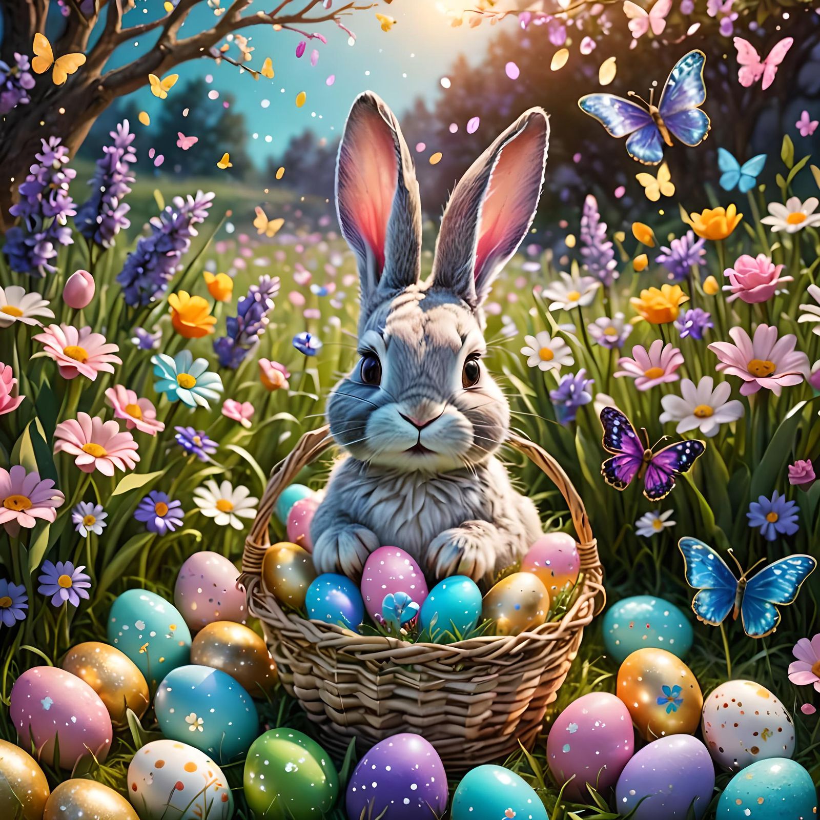 Dreamy Easter Bunny in Magical Egg Field