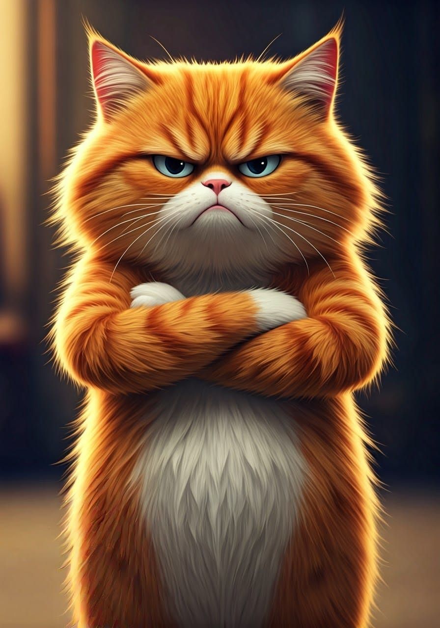 Grumpy Orange Cat Cartoon Illustration