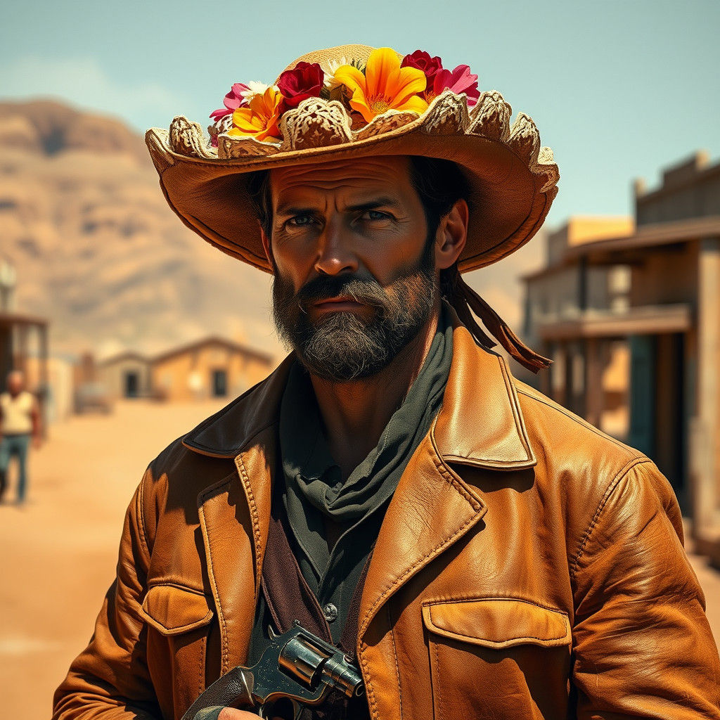 Outlaw in Bonnet: Gritty Realism Meets Floral Fantasy