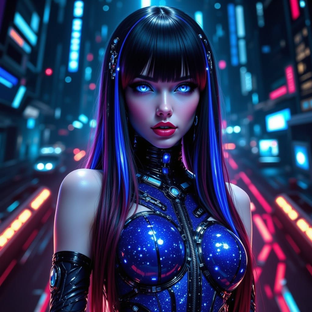 Gothic Beauty in Sparkling Cosmic Dress