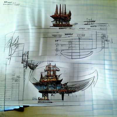 Fantasy Pirate Ship Concept Art Technical Drawing