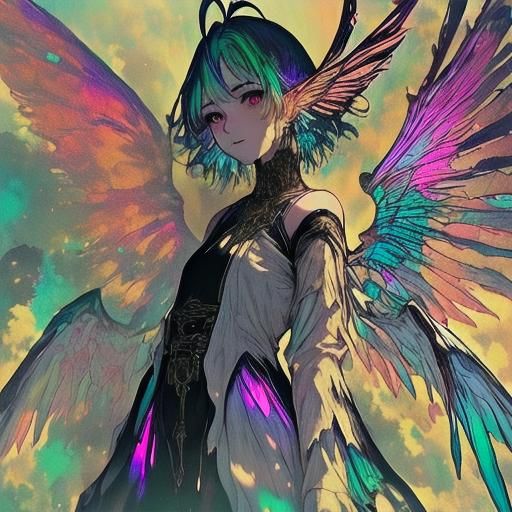 Fantasy Fairy with Iridescent Wings in Detailed Matte Painti...