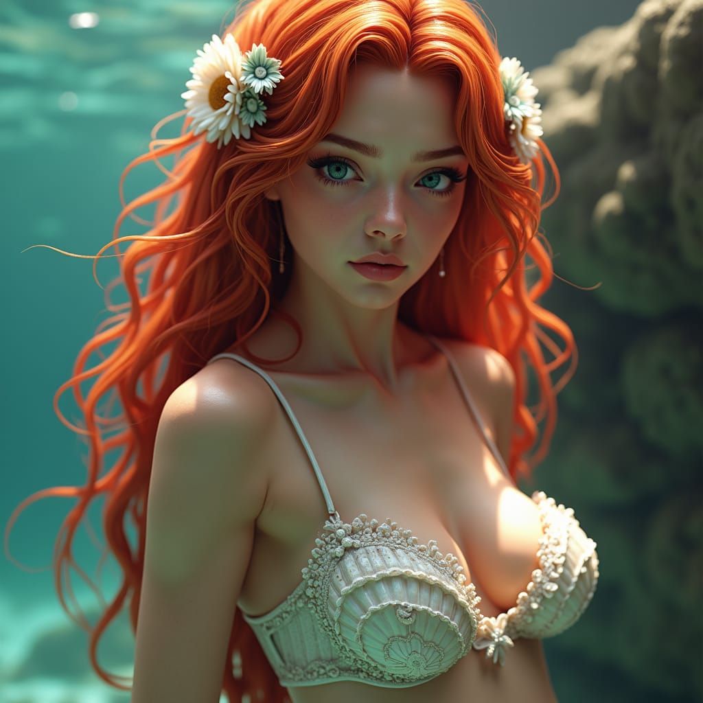 Redhead Mermaid Portrait in Hyperdetailed Digital Art