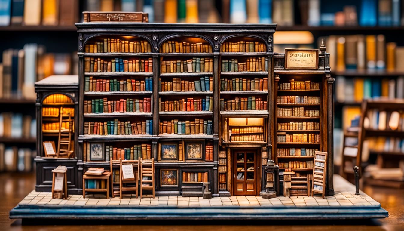 Hyper-Detailed Miniature Bookstore Photography
