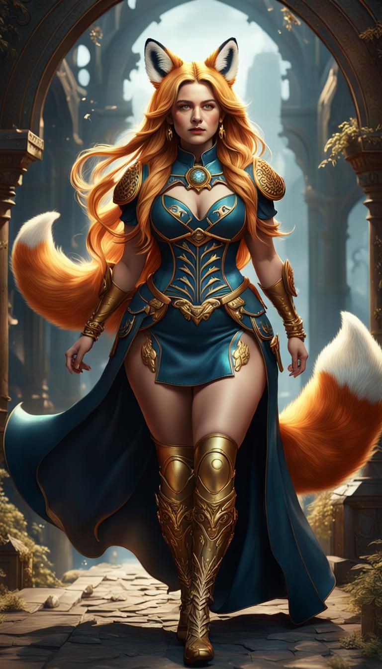 Fox-Eared Woman in Leather Armor Fantasy Portrait