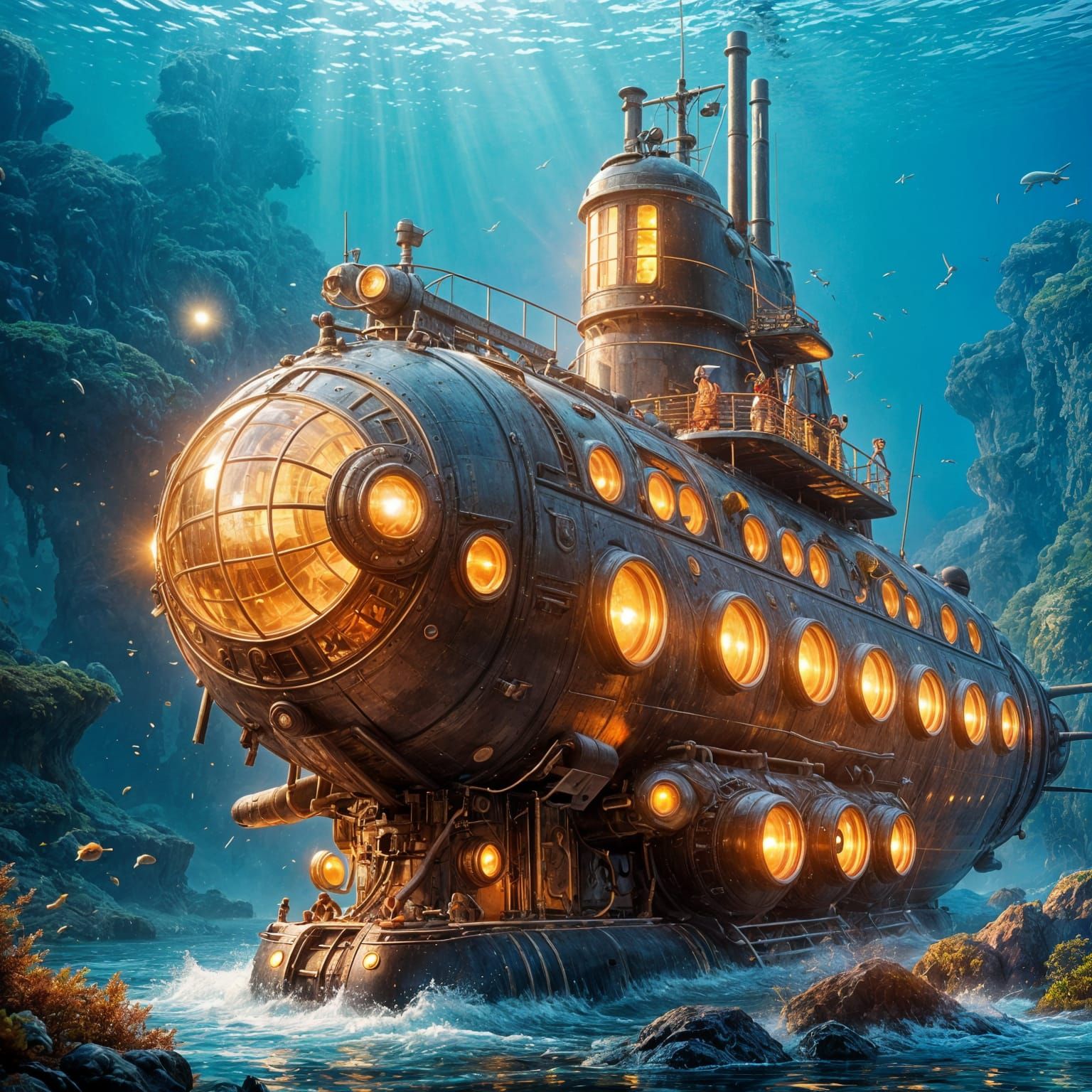 Deep Sea Explorer in a Fantastic Submarine