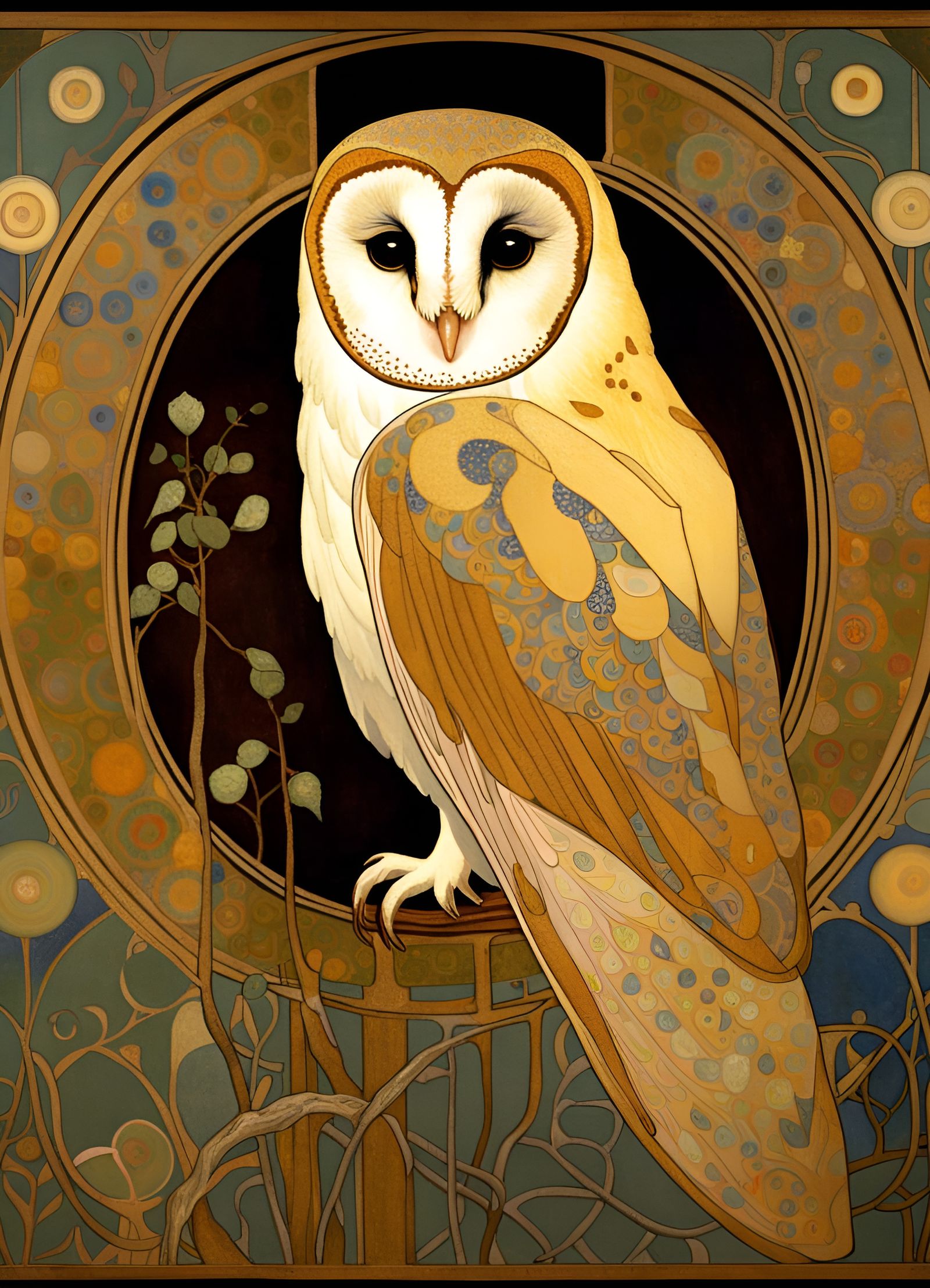 Art Nouveau Barn Owl Illustration