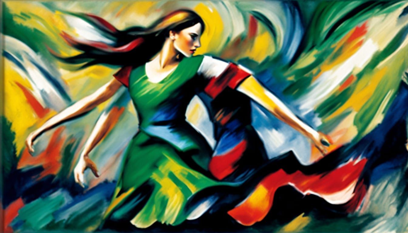 Expressive Female Dancer in Swirling Colors