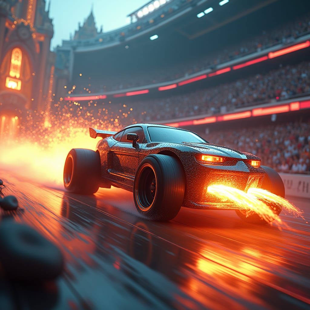 Rocket Car Turbo-Boosting in Fantasy Stadium