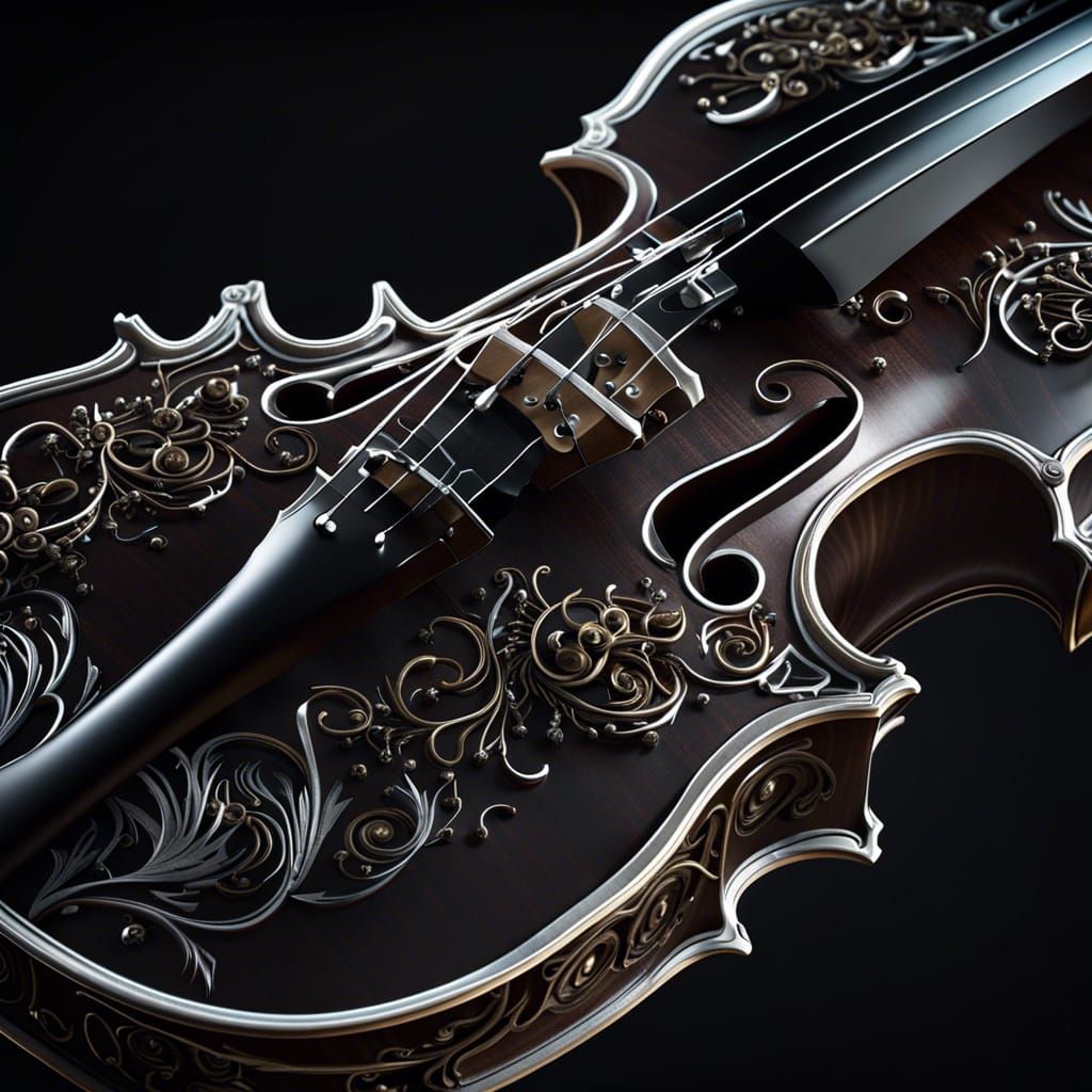 Dark Violin with Glowing Music Notes