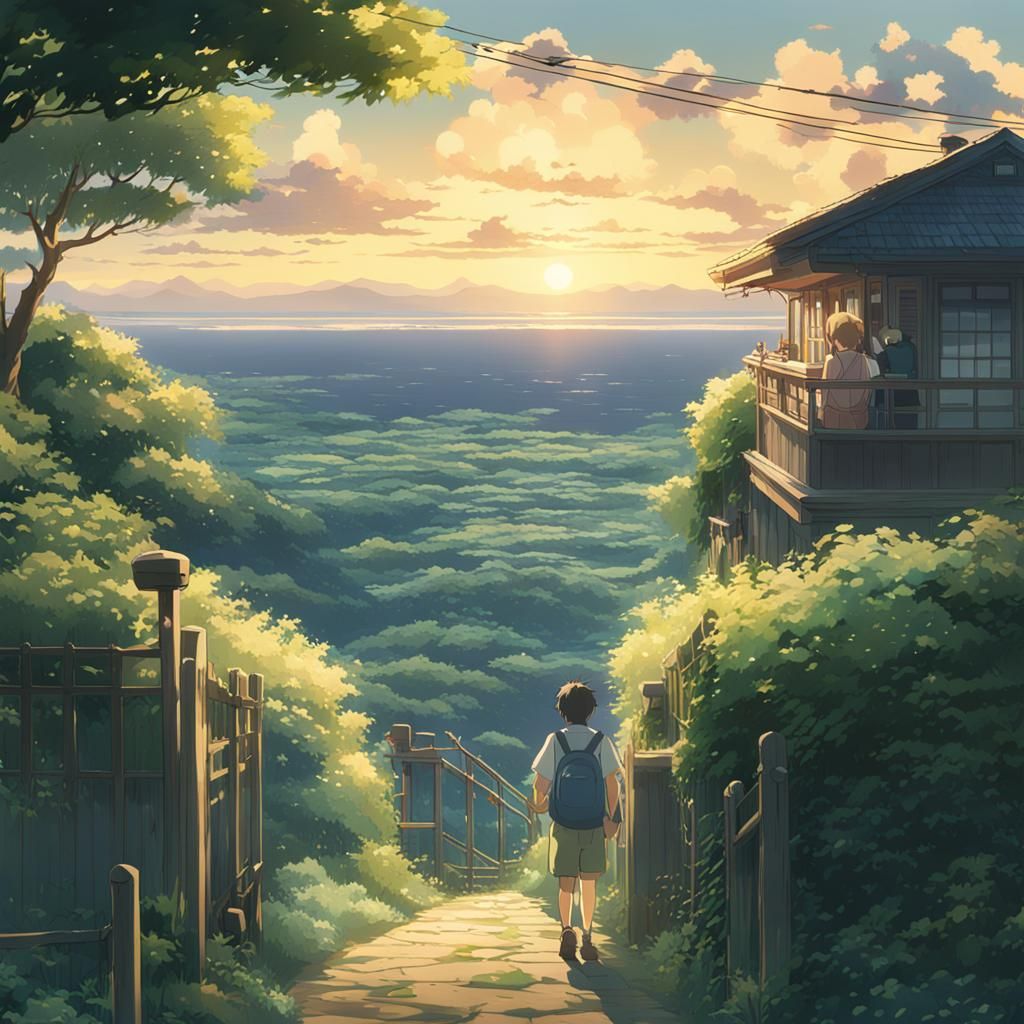 Anime Key Visual: August's End in Ghibli Style